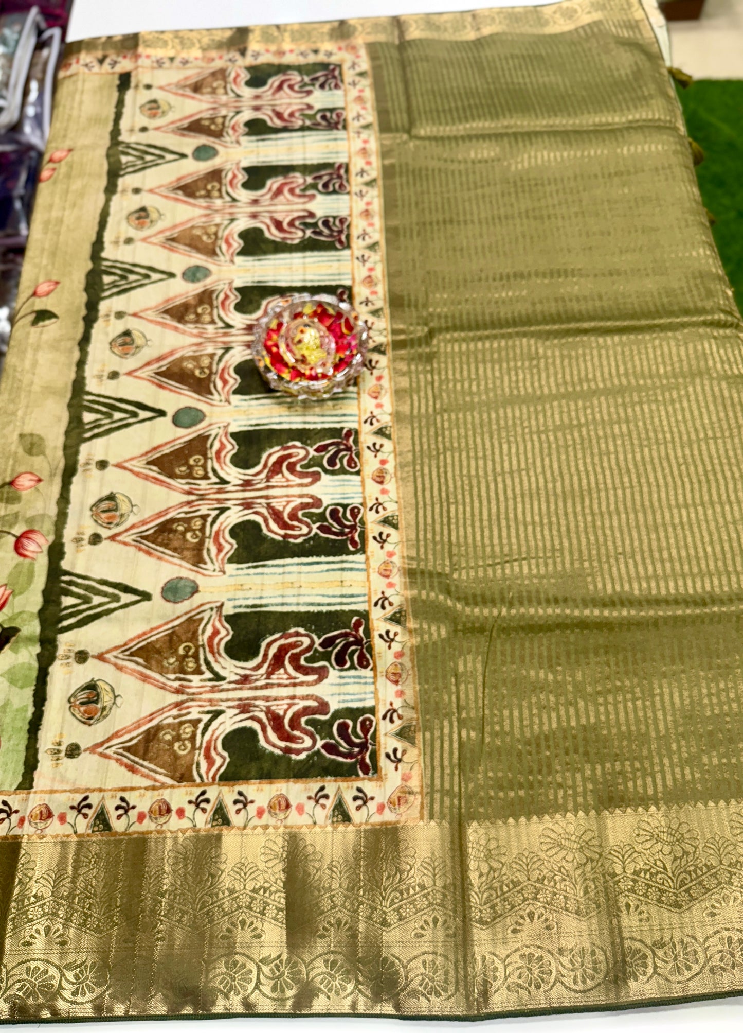 Boyanapalli-Style Silk Blend Saree with Jacquard Border and Chit Pallu – Printed Festive Saree for Women