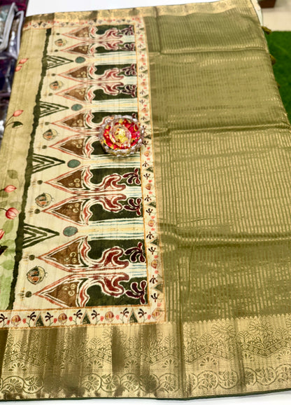 Boyanapalli-Style Silk Blend Saree with Jacquard Border and Chit Pallu – Printed Festive Saree for Women