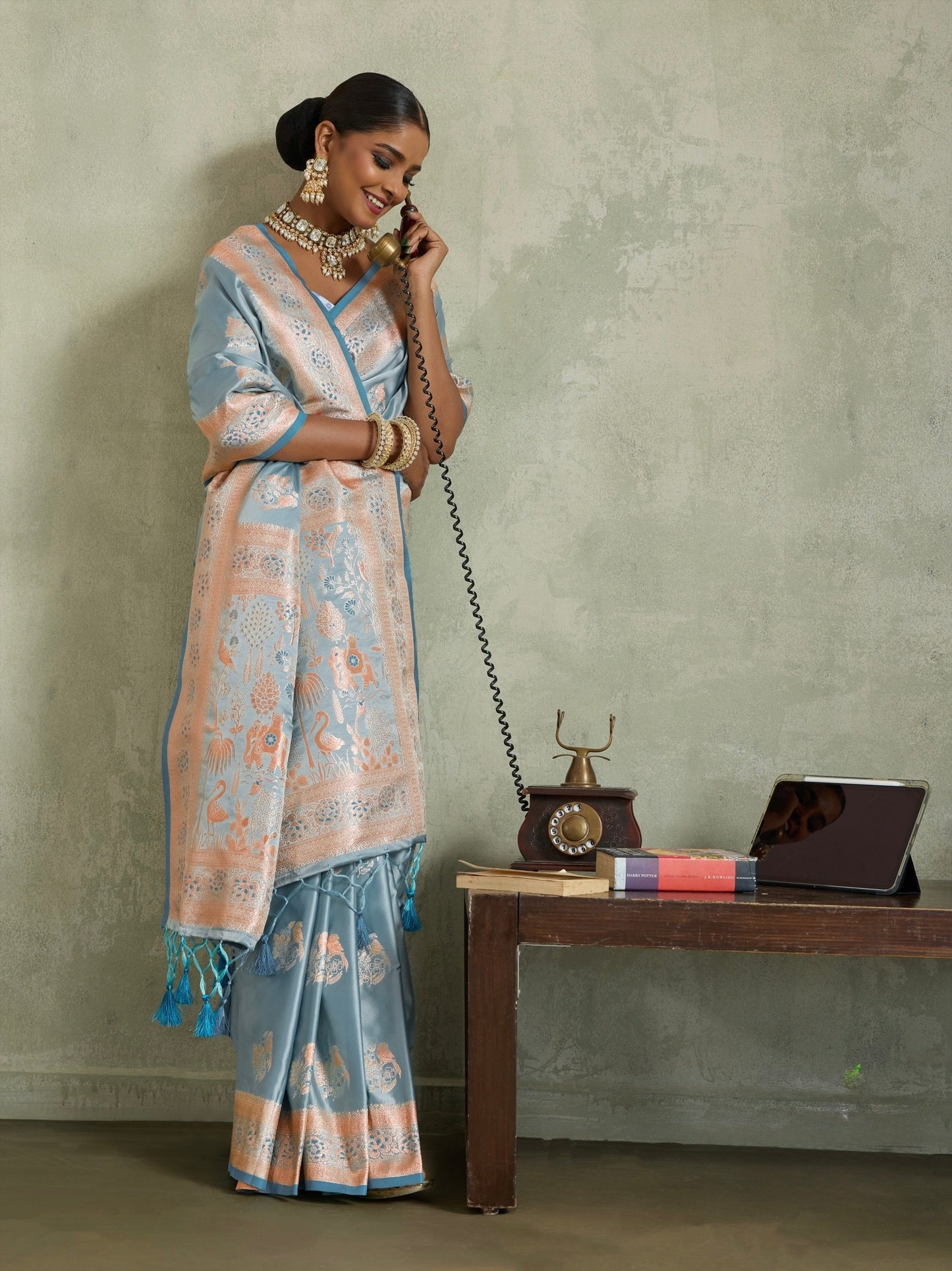 Satin Silk Saree with Zari Weaving and Meenakari Pallu for Women