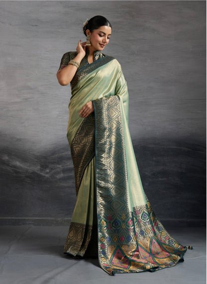 Kanjivaram Soft Silk Saree with Double Zari Weaving and Meenakari Pallu for Women