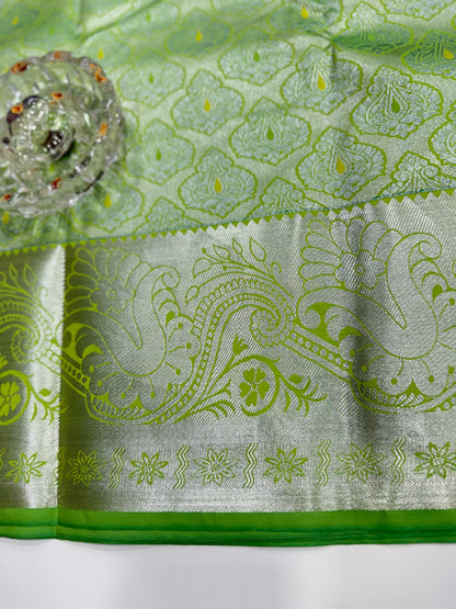 Traditional Kanchipuram Style Silk Saree for Women with Zari Border and Blouse Piece | Power-loom Woven Saree