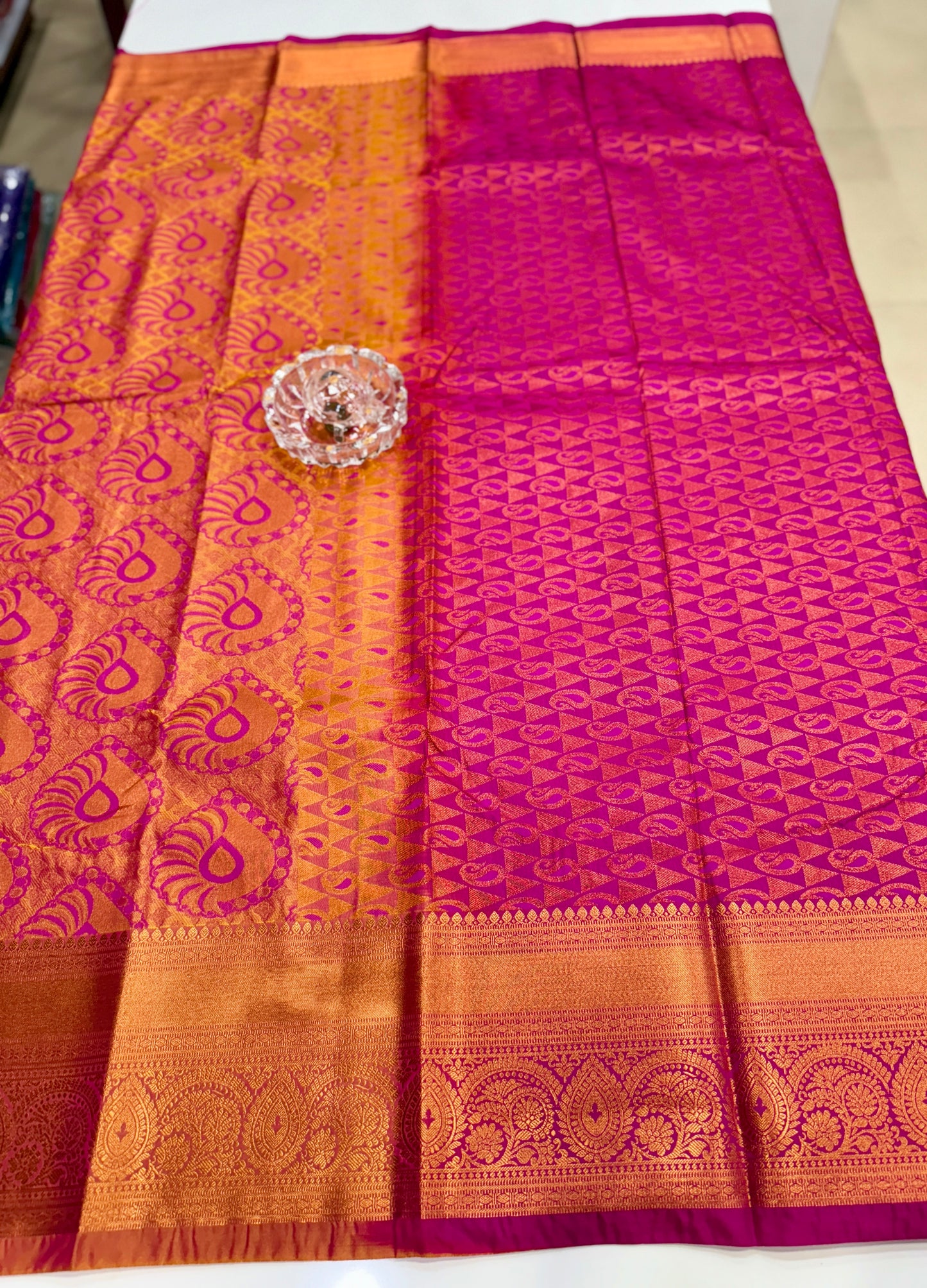 Bridal Soft Silk Saree with Jacquard Weaving & Contrast Border for Women