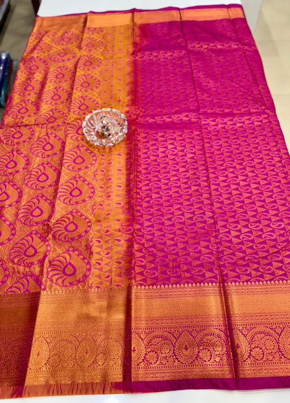 Bridal Soft Silk Saree with Jacquard Weaving & Contrast Border for Women