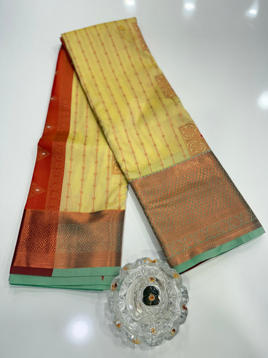 Dharmavaram Silk Saree with Intricate Meena Work and Blouse Piece for Women