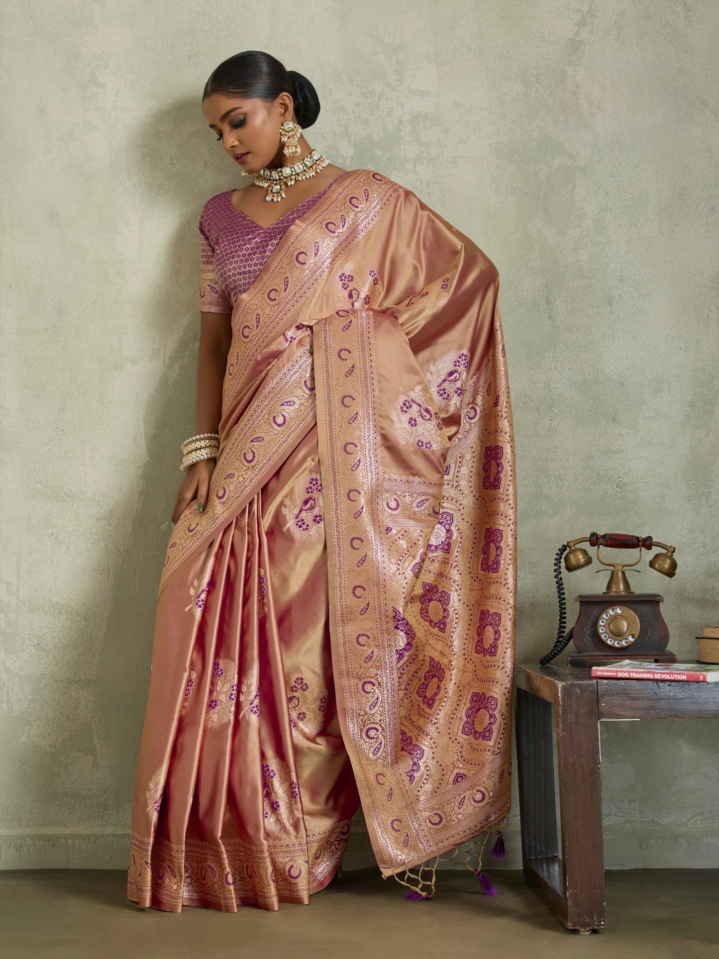 Satin Silk Saree with Zari Weaving and Meenakari Pallu for Women