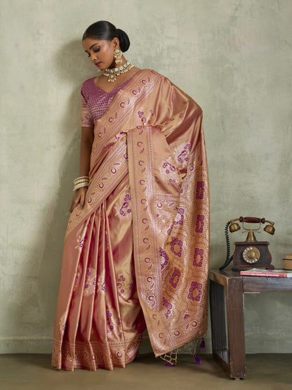 Satin Silk Saree with Zari Weaving and Meenakari Pallu for Women