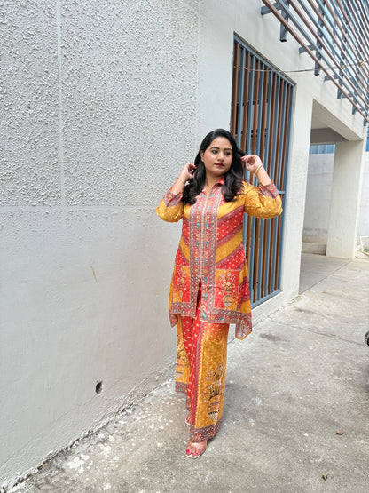 Crepe Silk Digital Printed Co-Ord Set with Mirror Work for Women – Festive Wear Kurta Pant Set