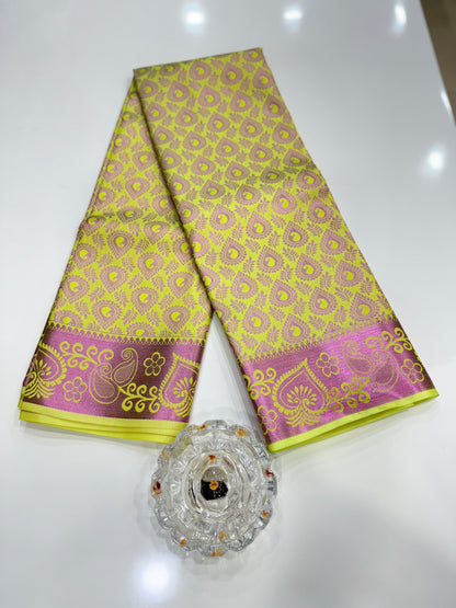 Bridal Soft Silk Saree with Jacquard Weaving & Contrast Border for Women