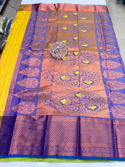 Dharmavaram Silk Saree with Intricate Meena Work and Blouse Piece for Women