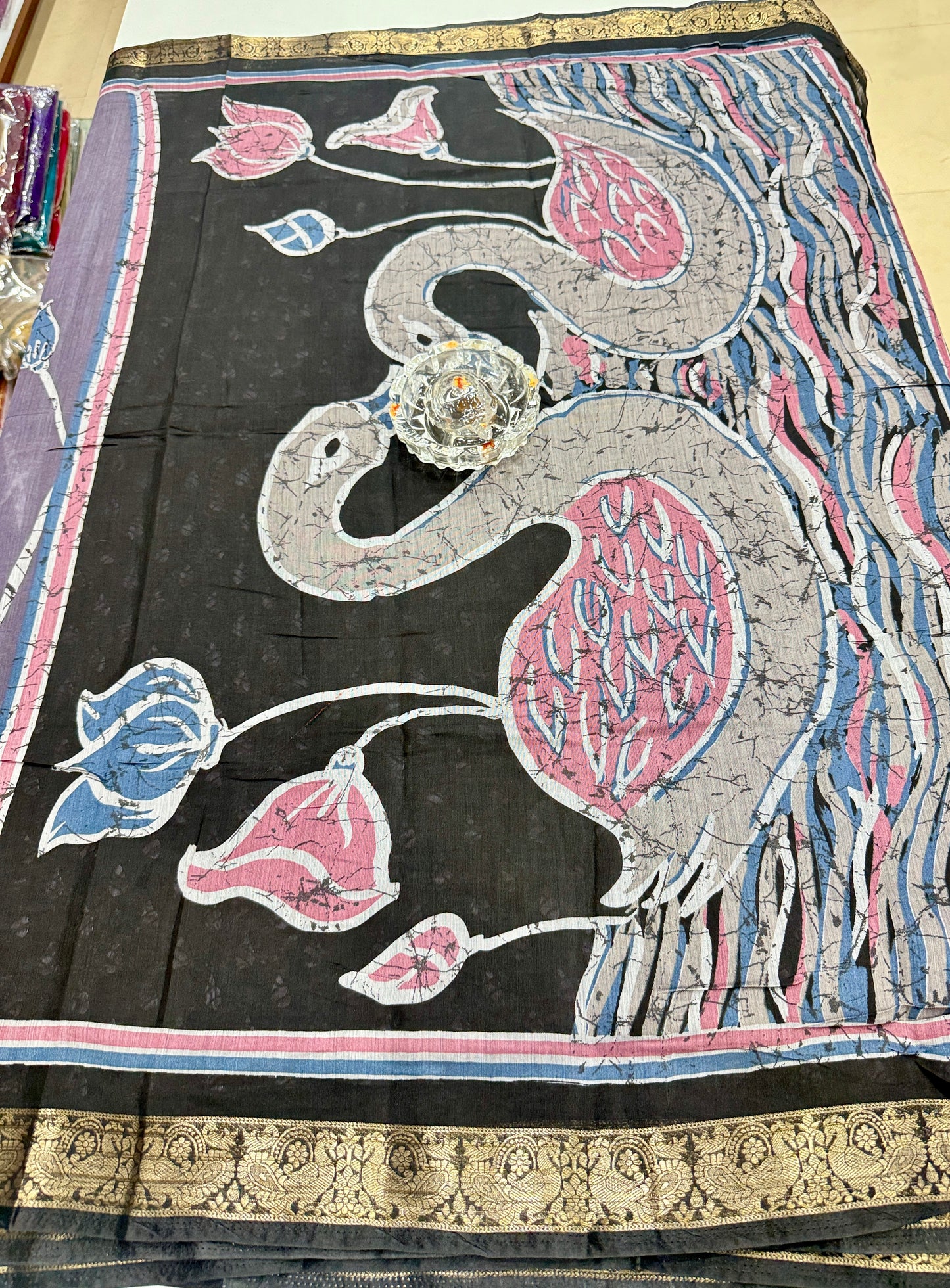 Chennuri silk style printed saree with traditional artwork border and unstitched blouse fabric for women