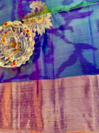 Pochampalli Printed Silk Saree with Satin Border and Blouse – Powerloom Weave for Women