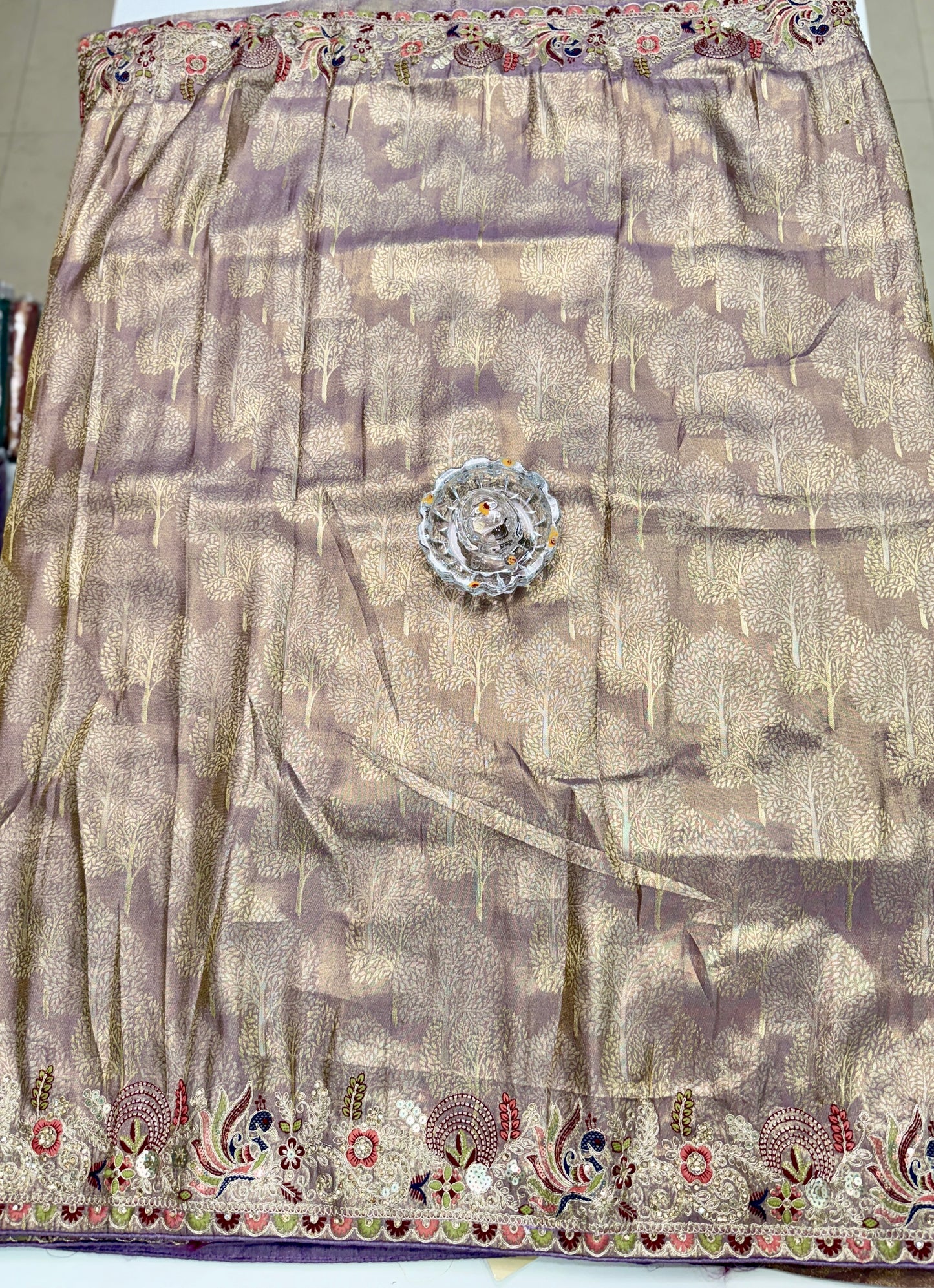 Tissue Silk Saree with Embroidery, Sequin, and Mirror Work Border – Festive Saree for Women