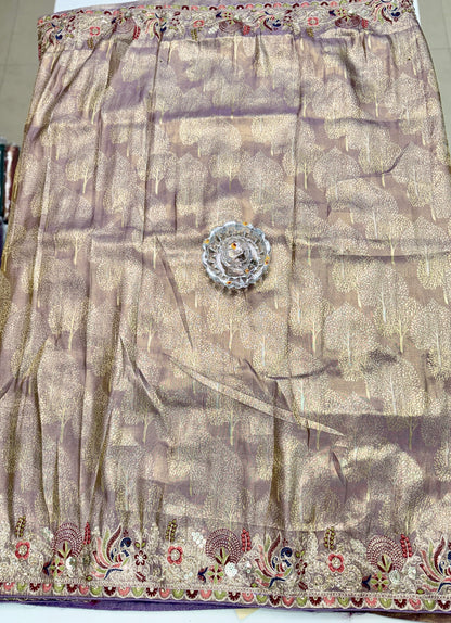 Tissue Silk Saree with Embroidery, Sequin, and Mirror Work Border – Festive Saree for Women