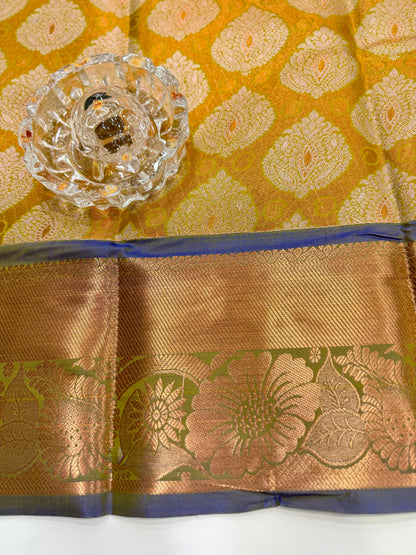 Bridal tissue saree for women with woven zari work and contrast border, kanchipuram style powerloom saree with blouse fabric