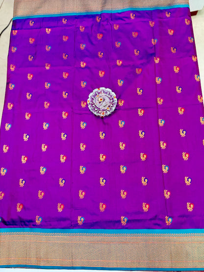 Paithani Soft Silk Saree with Zari Weaving and Contrast Blouse