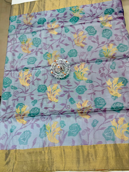 Pochampalli Printed Silk Saree with Satin Border and Blouse – Powerloom Weave for Women