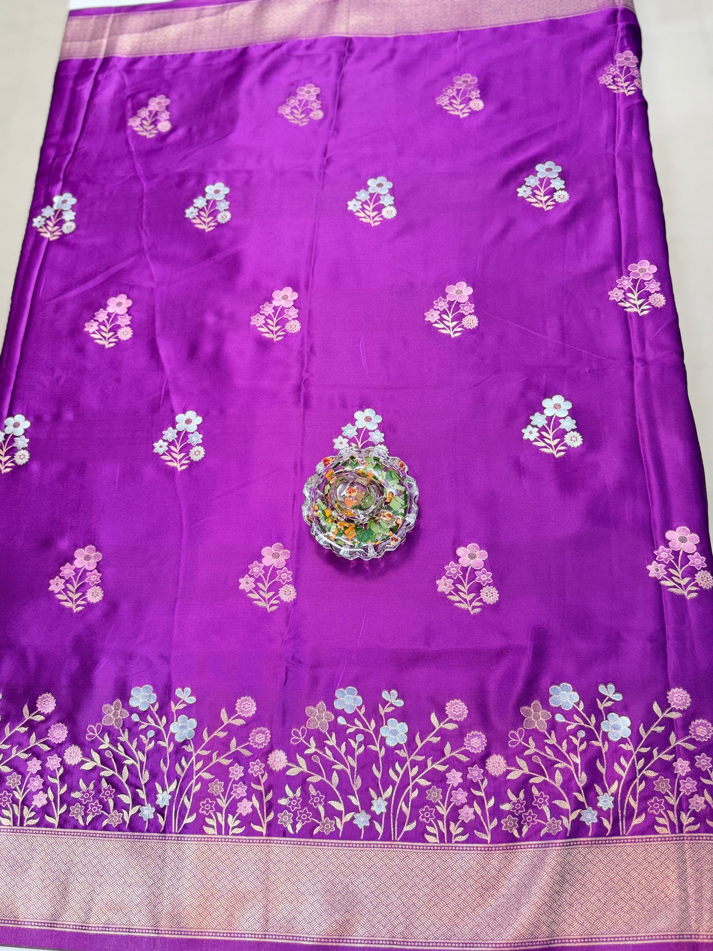 Mashru silk saree with floral zari weaving and blouse piece for women