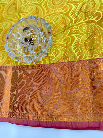 Bridal Soft Silk Saree with Jacquard Weaving & Contrast Border for Women