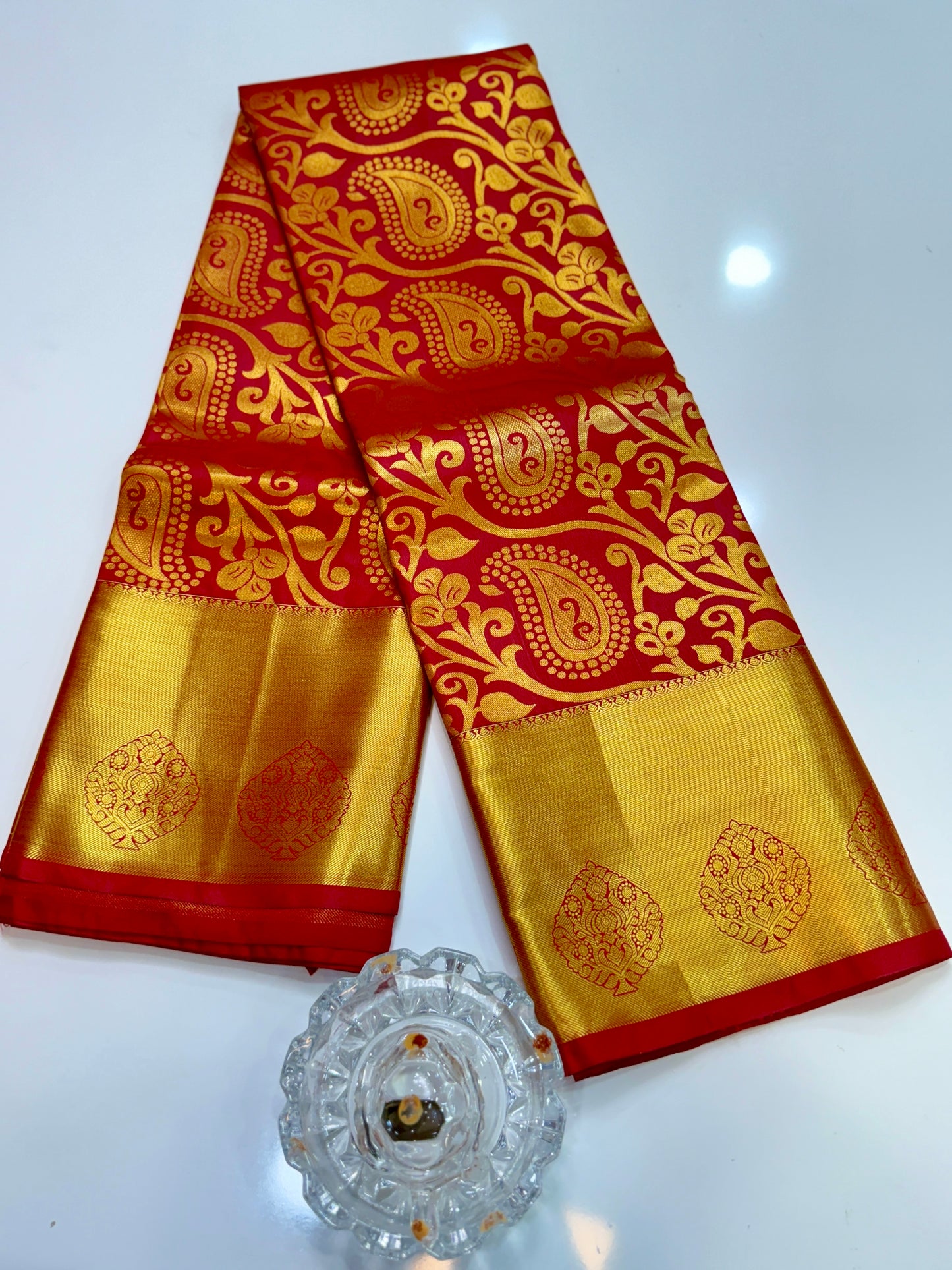 Bridal Kanchipuram Style Silk Saree with Rich Zari Border – Festive Wear