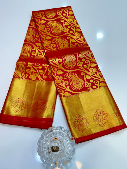 Bridal Kanchipuram Style Silk Saree with Rich Zari Border – Festive Wear
