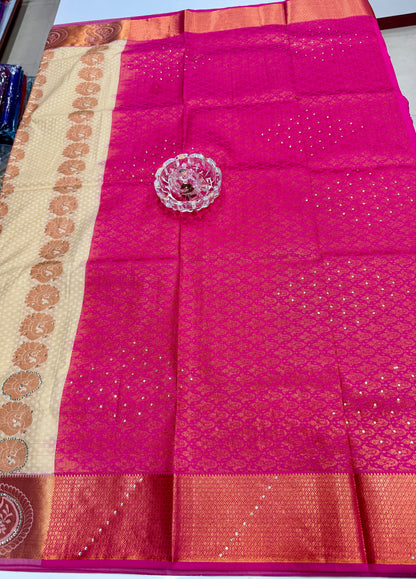 Soft Silk Saree with Cutwork and Stone Embellishments for Women
