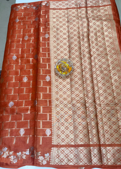 Pure Tussar Silk Jamdani Saree with Multicolor Zari Buta and Rich Pallu – Silk Mark Certified