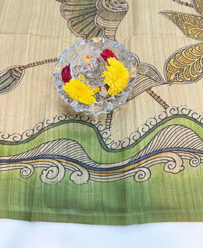 Silk Blend Printed Saree with Traditional Art Motifs and Glossy Texture – Festive Wear for Women