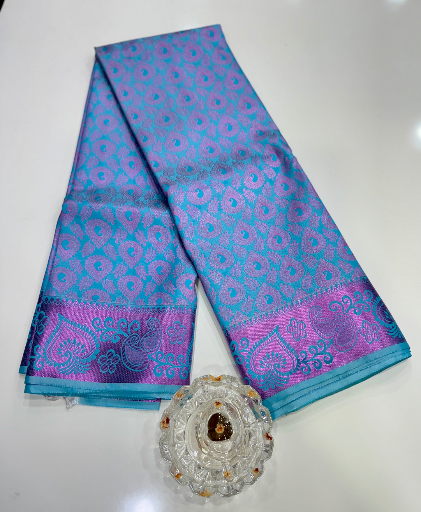 Traditional Kanchipuram Style Silk Saree for Women with Zari Border and Blouse Piece | Power-loom Woven Saree