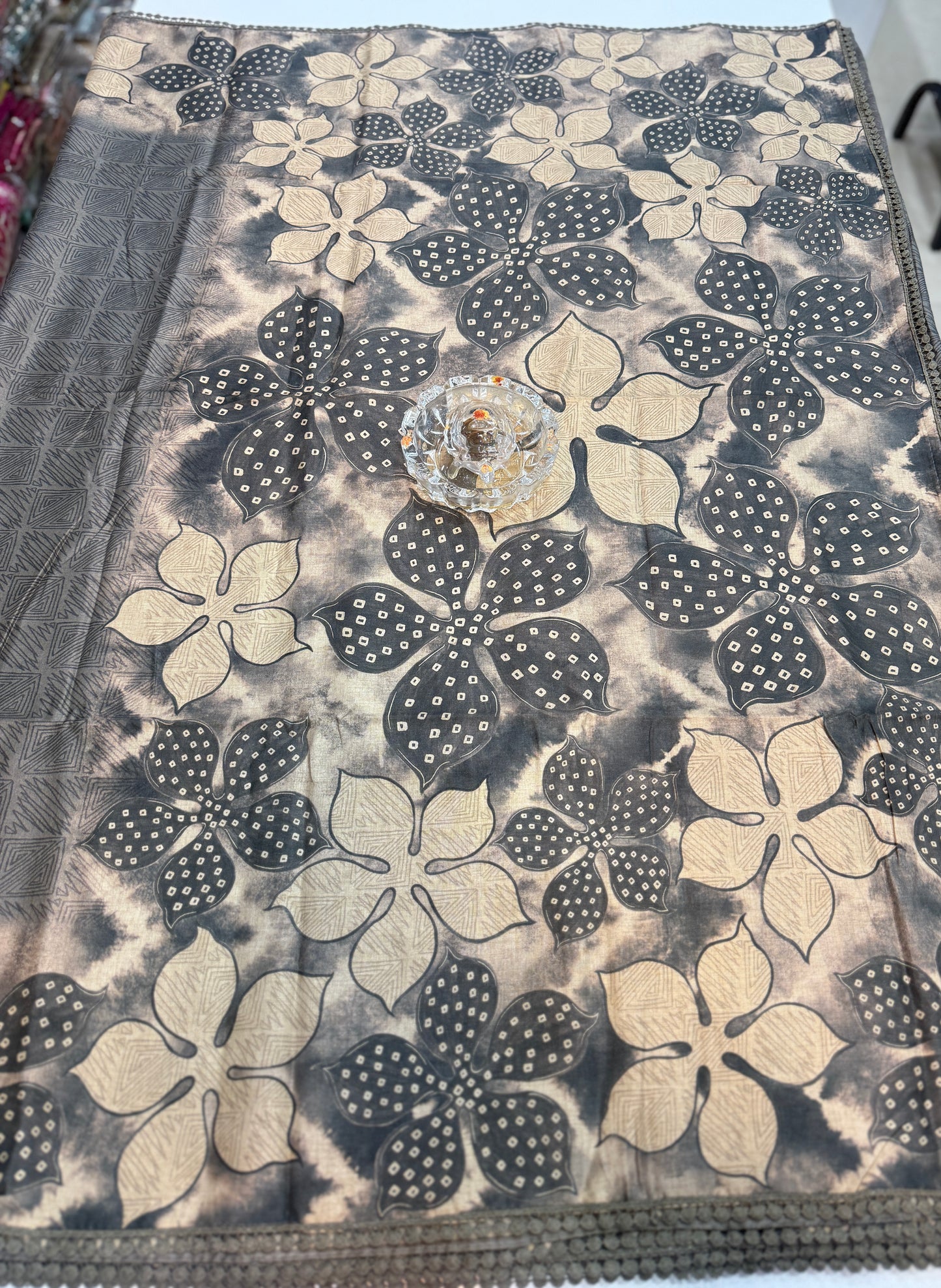 Nilambari Silk Floral Printed Saree with Lace Border