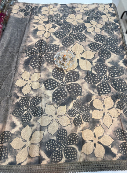 Nilambari Silk Floral Printed Saree with Lace Border