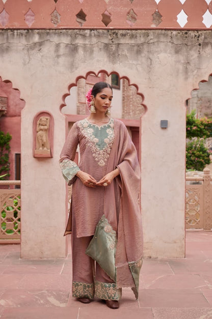 Crush Tissue Kurta Palazzo Dupatta Set with Detailing Work – Women’s Ethnic Wear (Sizes 40–46)