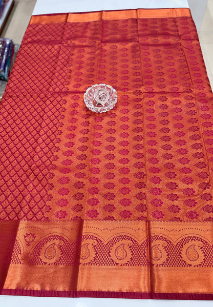 Bridal Soft Silk Saree with Jacquard Weaving & Contrast Border for Women