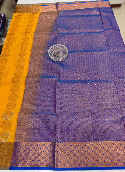 Soft Silk Saree with Cutwork and Stone Embellishments for Women