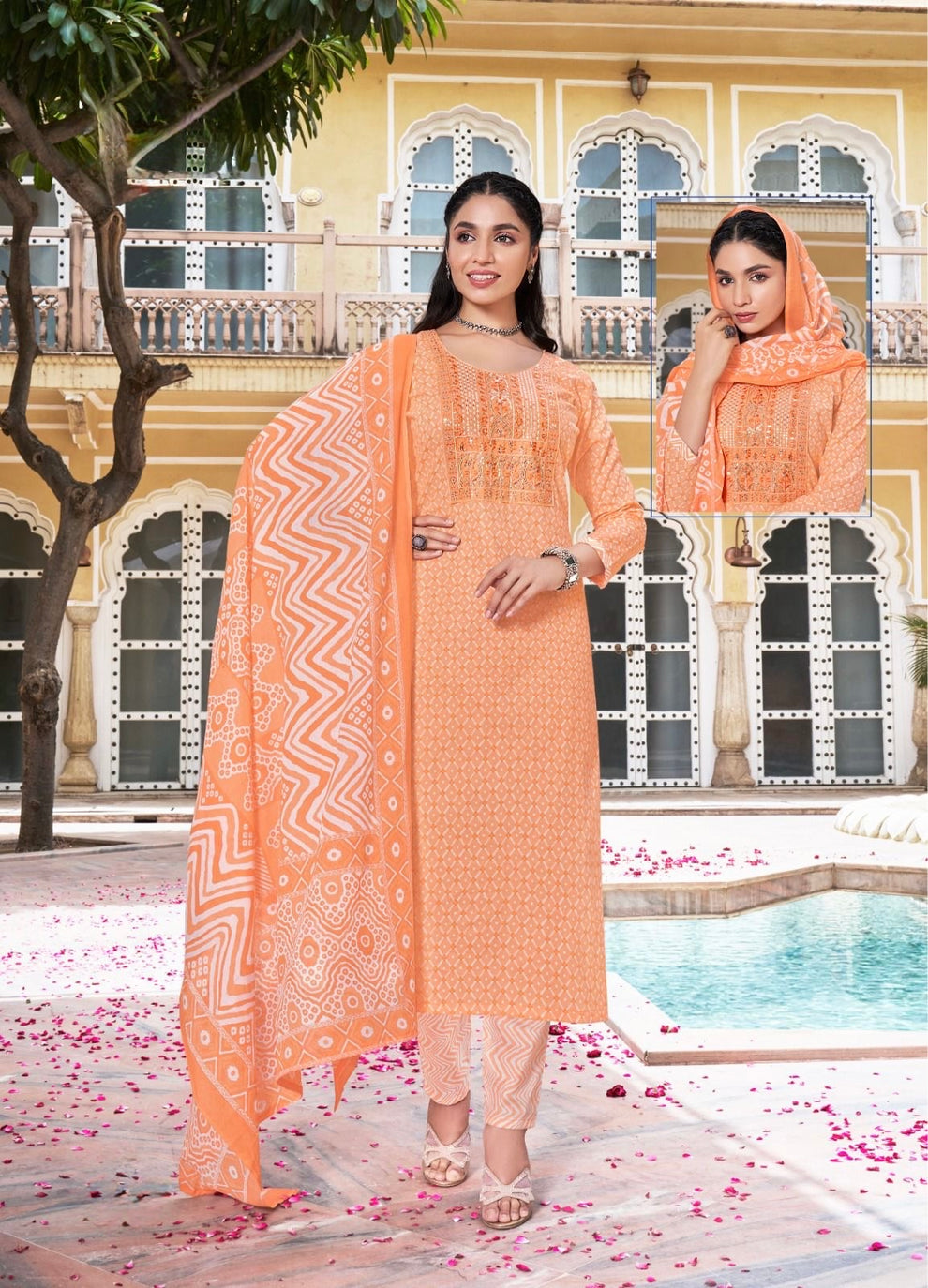 Muska Cotton Embroidered Kurta Patiala Suit Set with Malmal Dupatta for Women main image 0