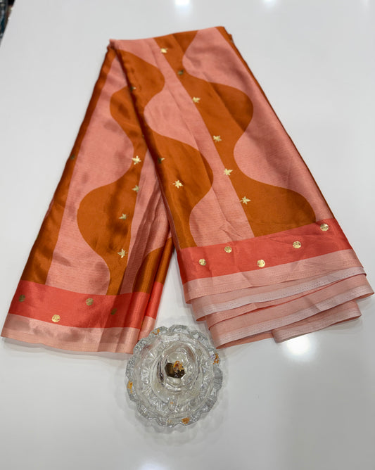 Japan satin saree for women with position print pallu and blouse, soft satin printed saree for festive and casual wear