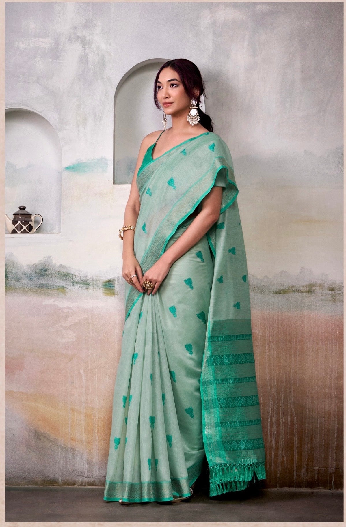modal cotton saree with zari-style motifs and contrast border – breathable ethnic wear for women