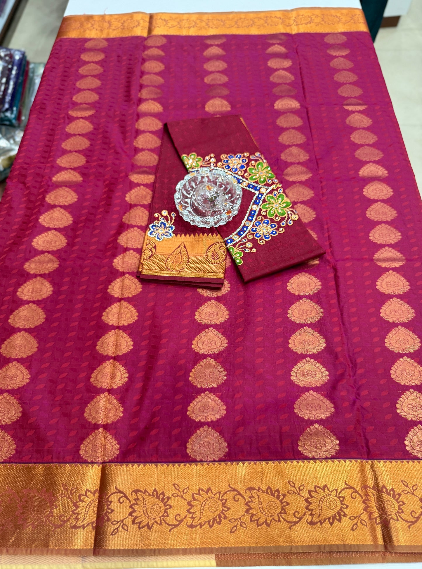Soft Silk Saree with Cutwork and Stone Embellishments for Women