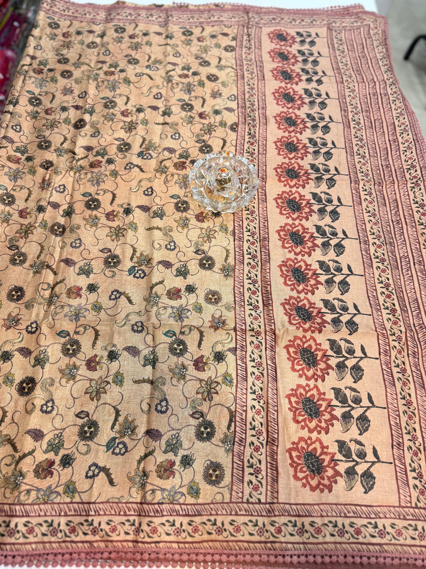 Nilambari Silk Floral Printed Saree with Lace Border