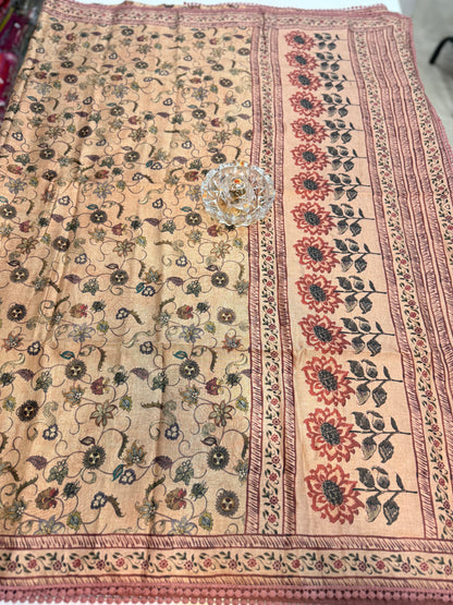 Nilambari Silk Floral Printed Saree with Lace Border
