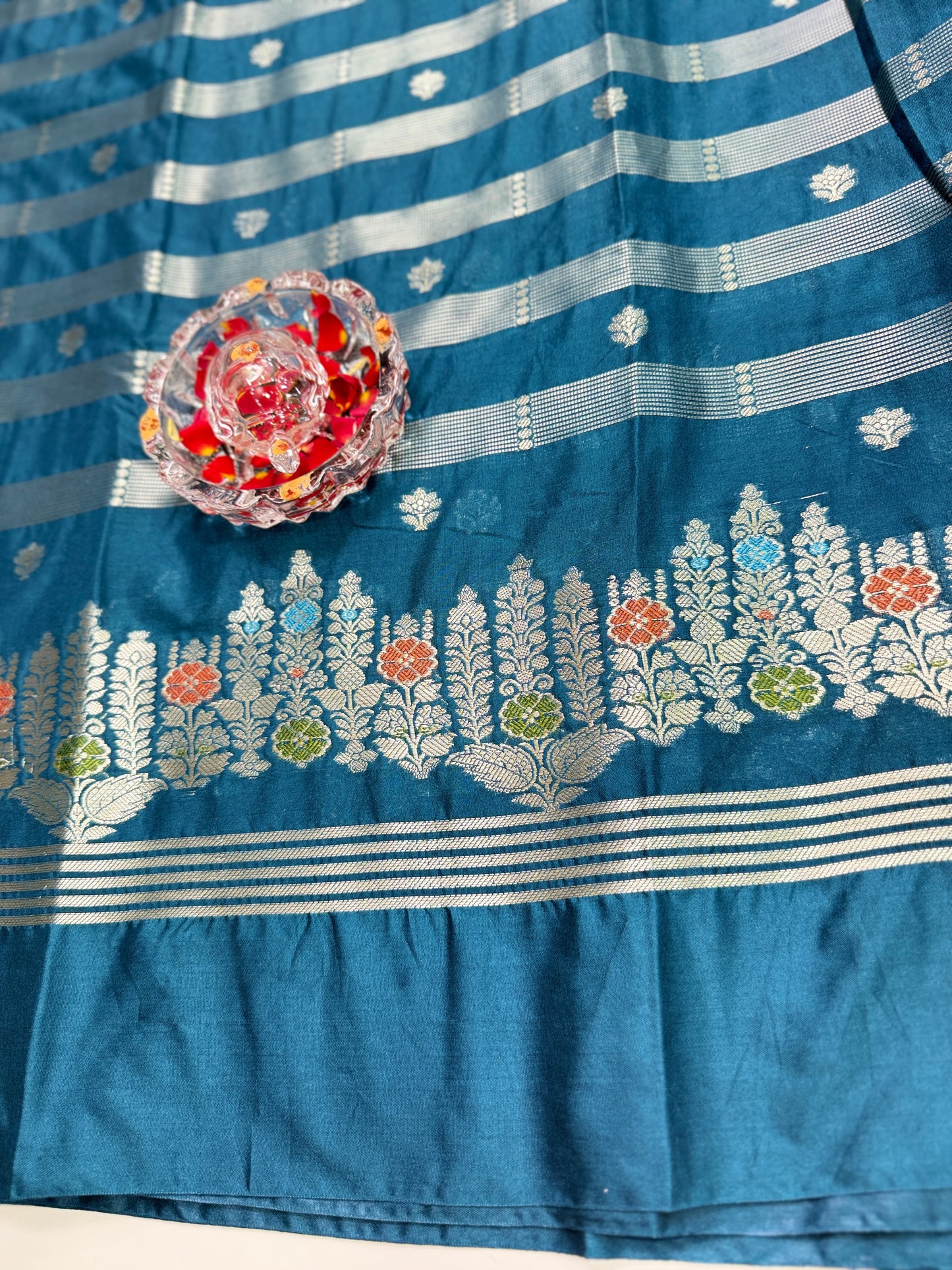 Banarasi Semi Katan Silk Saree with Meenakari Satin Border and Gold Zari Weaving – Traditional Festive Saree for Women