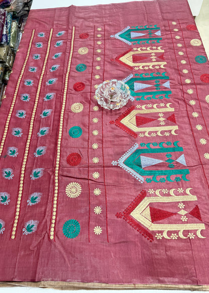 Pure Tussar Munga Silk Saree with Dolabadi Embroidery Work – Silk Mark Certified Handloom Saree