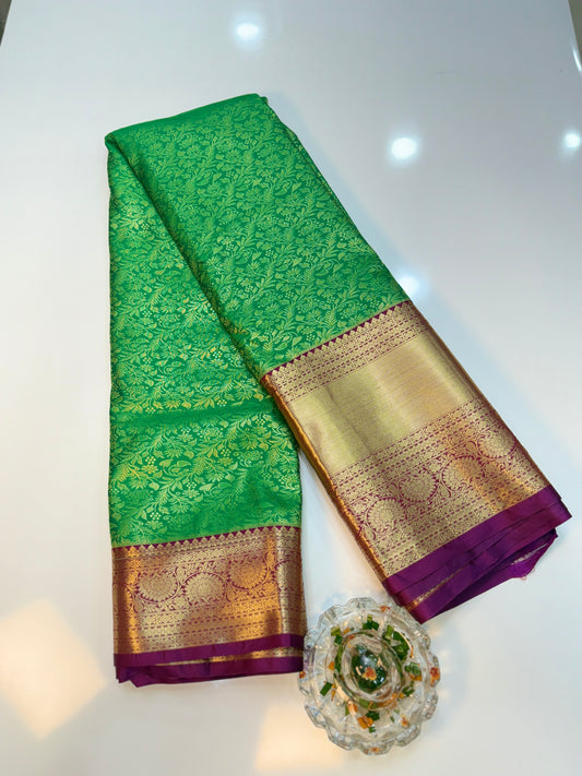 Semi Kanchi Pattu Brocade Saree with Zari Weaving and Contrast Border – Festive Wear