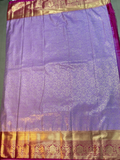 Semi Kanchi Pattu Brocade Saree with Zari Weaving and Contrast Border – Festive Wear