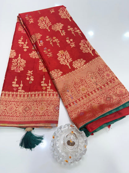 Soft Makhmal Silk Saree with 11-Shade Meenakari Weaving and Grand Pallu – Heritage Wedding Saree for Women