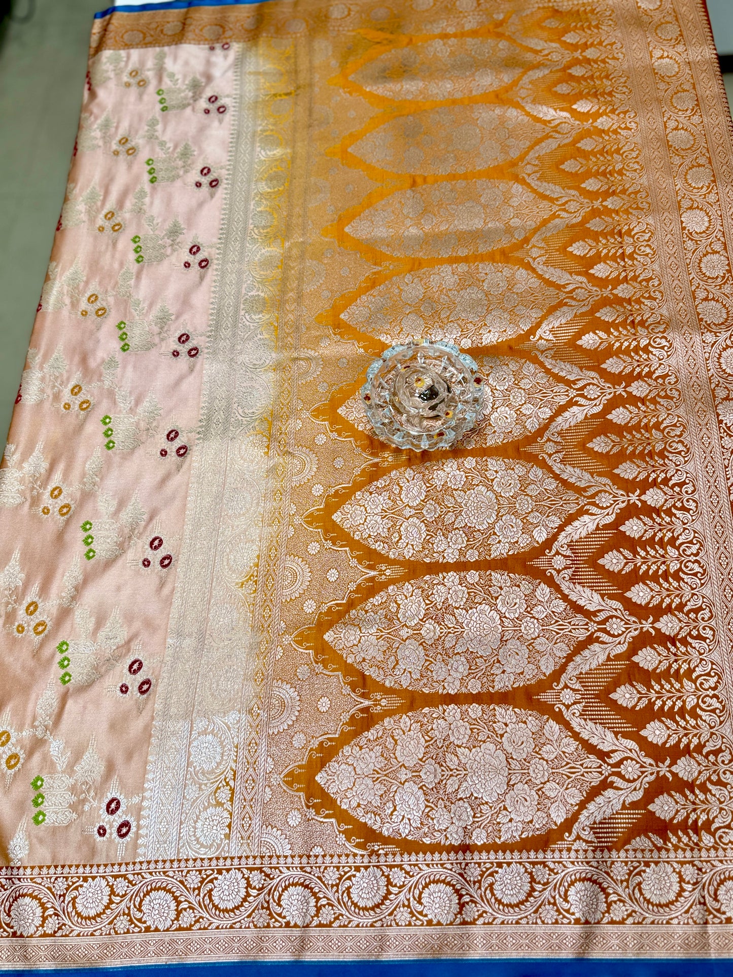 Mashru Katan Silk Saree with Multicolor Zari Weaving and Contrast Border – Festive Wear for Women