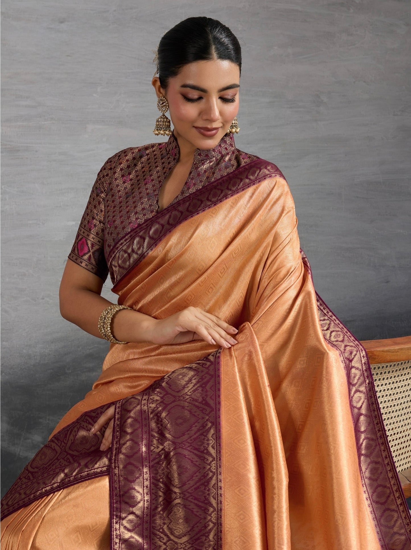 Kanjivaram Soft Silk Saree with Double Zari Weaving and Meenakari Pallu for Women