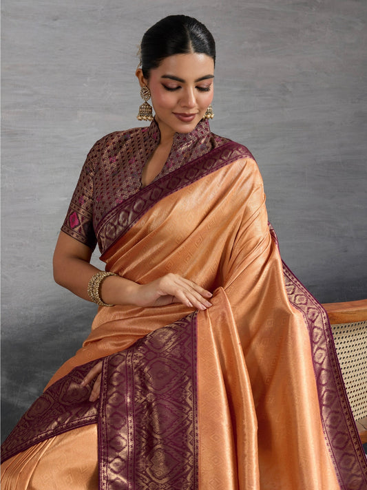 Kanjivaram Soft Silk Saree with Double Zari Weaving and Meenakari Pallu for Women