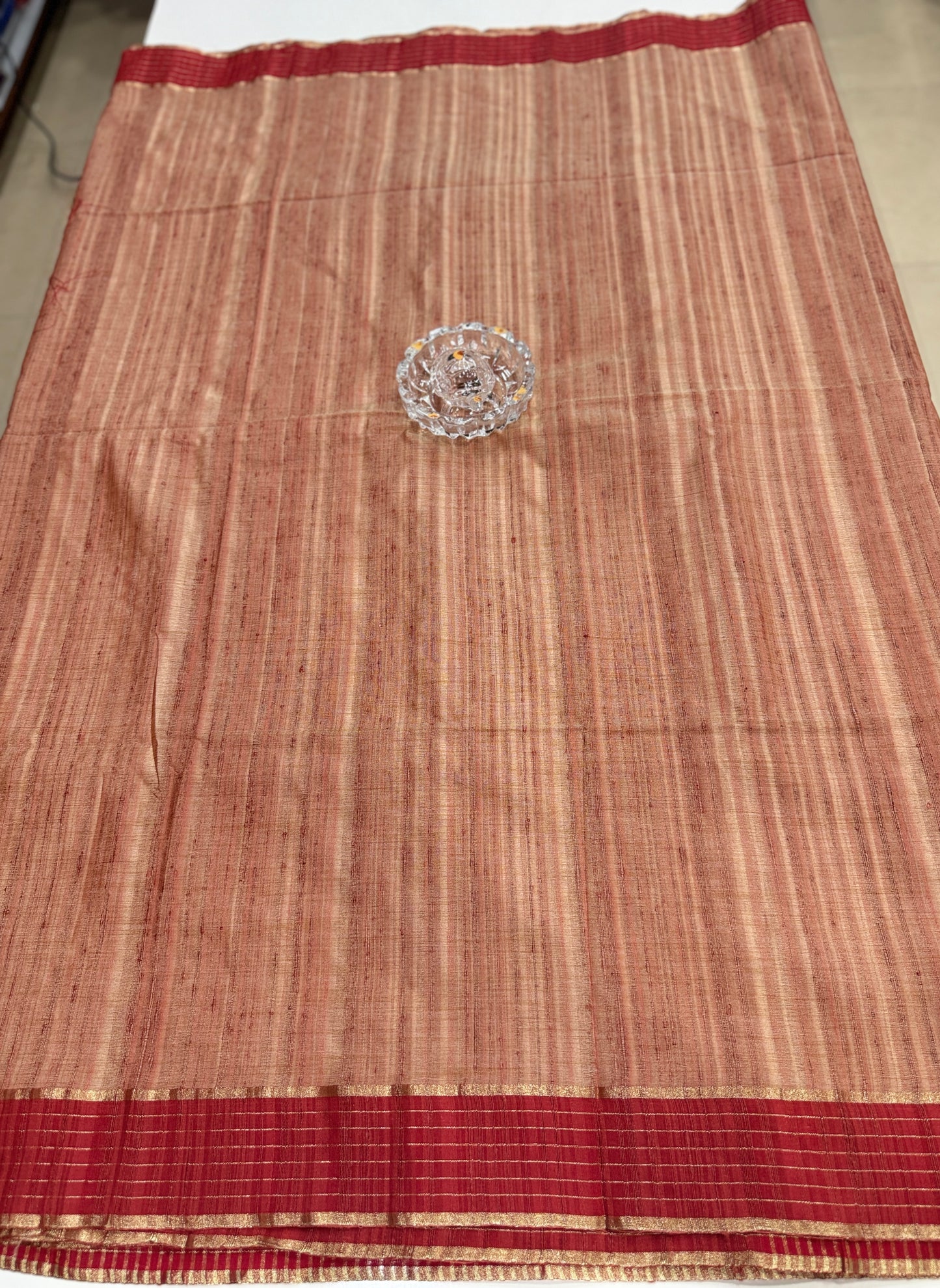 Handloom Style Katan Silk Saree with Red Zari Border – Elegant Office & Festive Wear Saree for Women