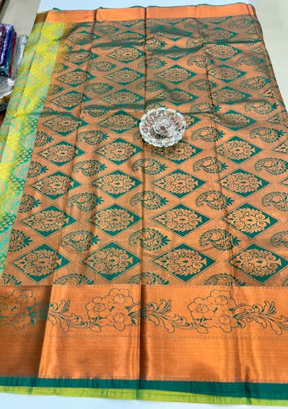 Bridal Soft Silk Saree with Jacquard Weaving & Contrast Border for Women