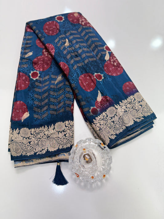 Pure Modal Silk Saree with Digital Print and Zari Border – Premium Festive Ethnic Saree for Women